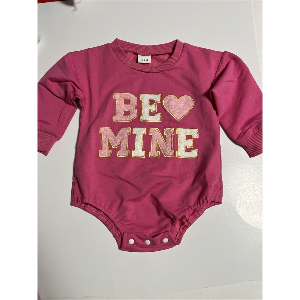 Be Mine Valentines Baby Outfit Size 0-3‎ Months Hot Pink Embroidered